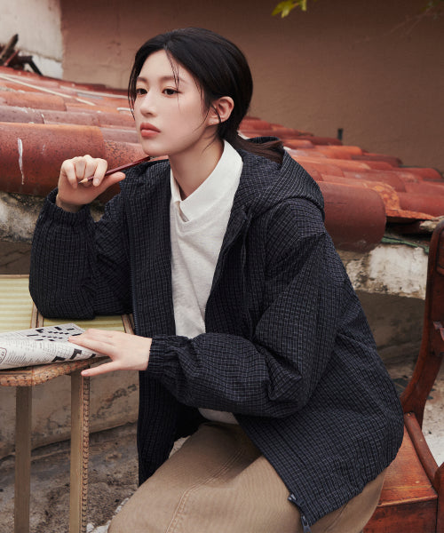 OUTPOCKET HOODED WIND JACKET CHECK - 4 COLORS AS SHOWN