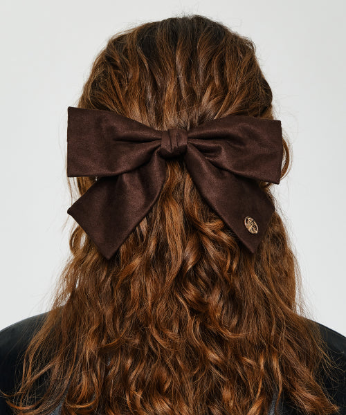 BIG RIBBON SUEDE HAIR PIN - 2 COLORS BROWN
