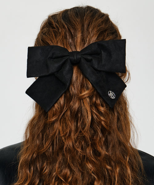 BIG RIBBON SUEDE HAIR PIN - 2 COLORS BLACK