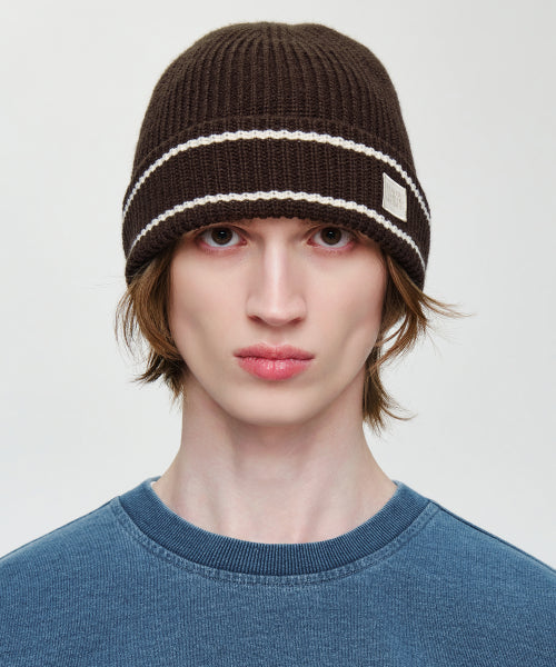 MICRO CLASSIC LOGO COLOR BLOCK BEANIE - 2 COLORS BROWN