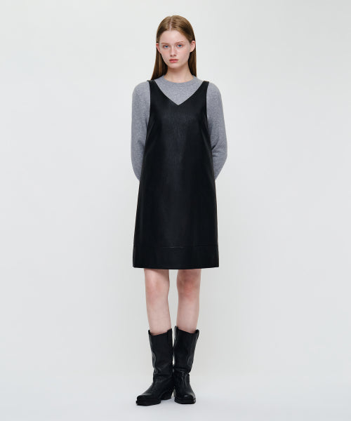 W FAUX LEATHER SLEEVELESS MINI DRESS - 2 COLORS BLACK