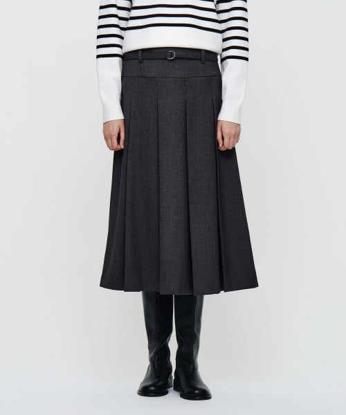 W BELTED PLEATS MIDI SKIRT - 2 COLORS CHARCOAL