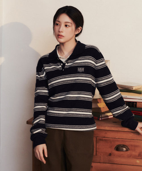 SMALL CLASSIC LOGO MULTI STRIPE POLO KNIT - 3 COLORS NAVY