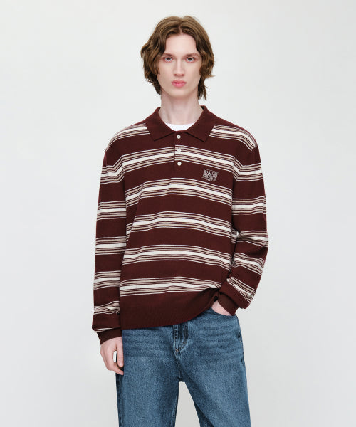 SMALL CLASSIC LOGO MULTI STRIPE POLO KNIT - 3 COLORS BURGUNDY