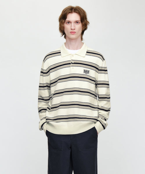 SMALL CLASSIC LOGO MULTI STRIPE POLO KNIT - 3 COLORS IVORY