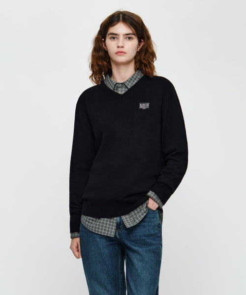 W MICRO CLASSIC LOGO V NECK KNIT - 3 COLORS BLACK