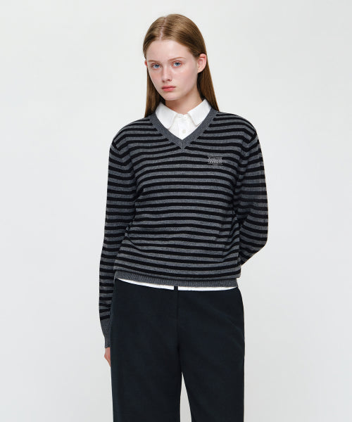 W MICRO CLASSIC LOGO V NECK KNIT - 3 COLORS CHARCOAL