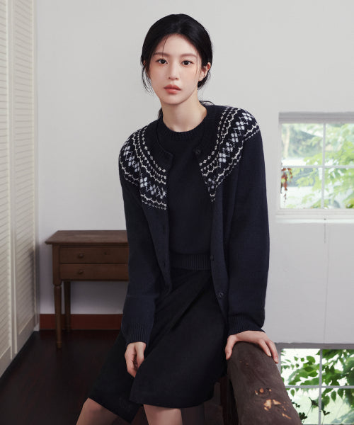W SMALL CLASSIC LOGO NORDIC CARDIGAN SET UP - 3 COLORS NAVY