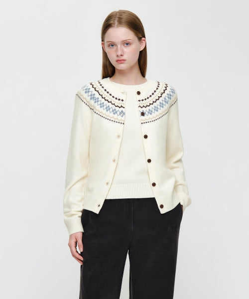 W SMALL CLASSIC LOGO NORDIC CARDIGAN SET UP - 3 COLORS IVORY