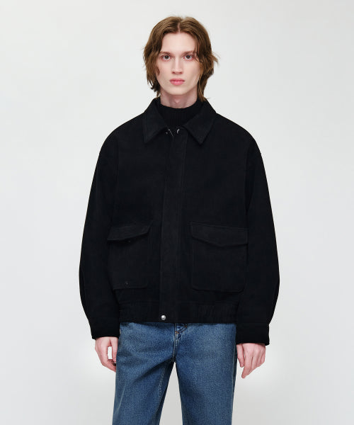 FAUX SUEDE BLOUSON JACKET - 2 COLORS BLACK