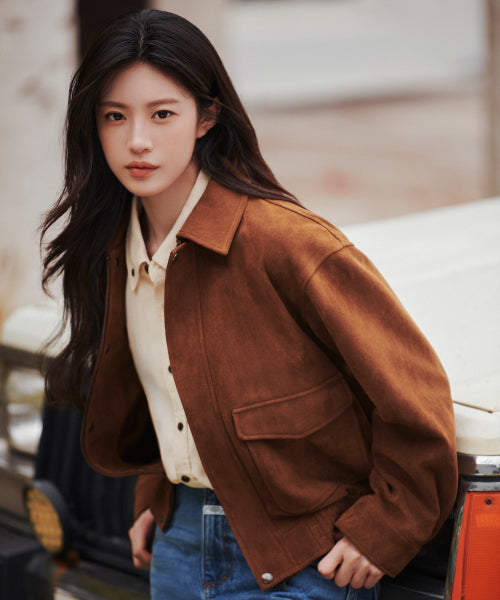 FAUX SUEDE BLOUSON JACKET - 2 COLORS CAMEL