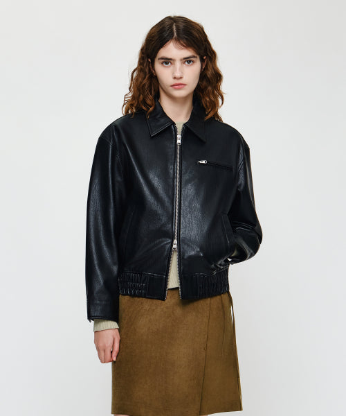 FAUX LEATHER COLLAR JACKET - 2 COLORS BLACK