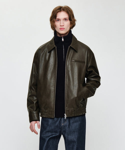 FAUX LEATHER COLLAR JACKET - 2 COLORS BROWN