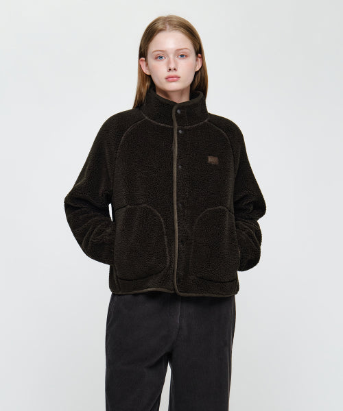 W HIGH NECK FLEECE JACKET - 2 COLORS DARK BROWN