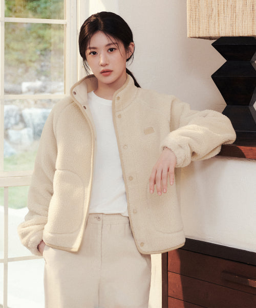 W HIGH NECK FLEECE JACKET - 2 COLORS IVORY