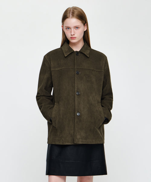 W FAUX SUEDE HALF JACKET - 2 COLORS BROWN