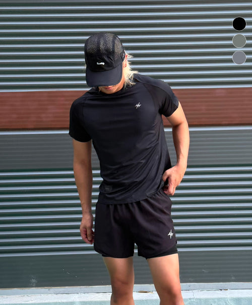 AIR SQUARE PERFORMANCE RUNNING SHORT SLEEVE T-SHIRT - 3 COLORS BLACK