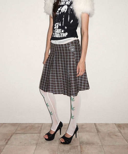 PLAID PLEATED MIDI SKIRT - 3 COLORS BROWN