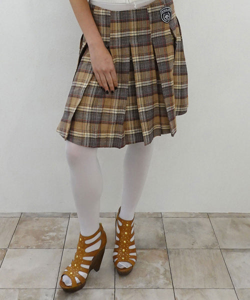 PLAID PLEATED MIDI SKIRT - 3 COLORS BEIGE
