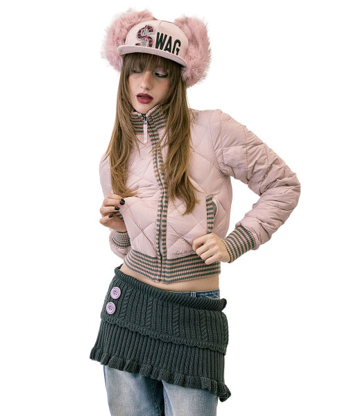 STRIPED RIB LIGHTWEIGHT PUFFER JACKET - 3 COLORS PINK