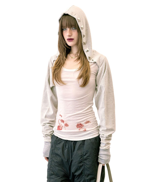 HOODED SCARF BOLERO MELANGE GREY