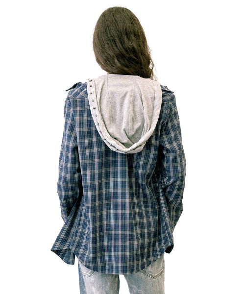 BOYFRIEND HOODED SHIRTS PURPLE CHECK AS SHOWN