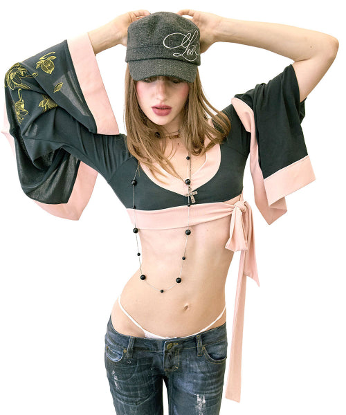 ZEN KIMONO TOP SAGE - 3 COLORS BLACK
