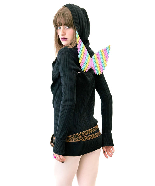 DEEP V CUT HOODED SWEATER - 2 COLORS BLACK