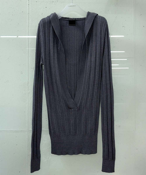 DEEP V CUT HOODED SWEATER HEATHER CHARCOAL