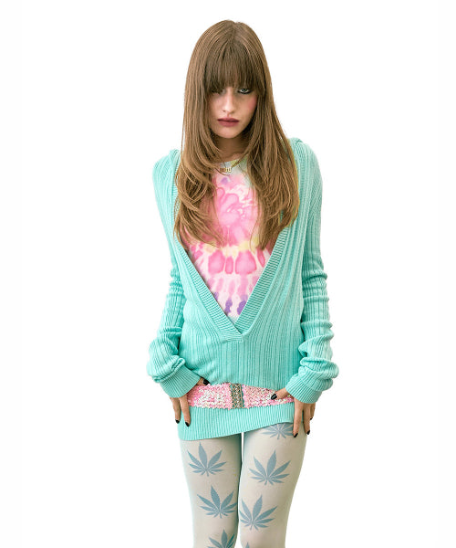 DEEP V CUT HOODED SWEATER - 2 COLORS MINT
