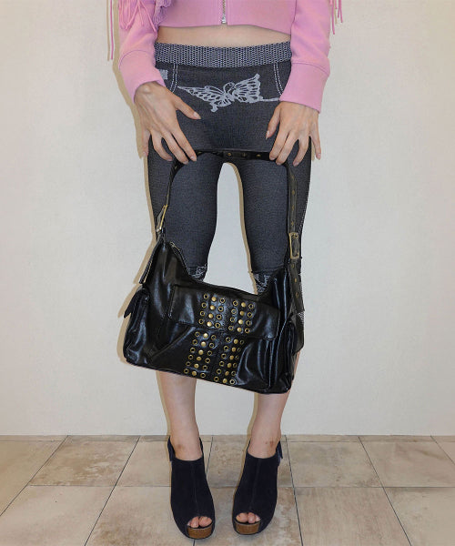 STUD EYELET SHOULDER BAG - 3 COLORS BLACK