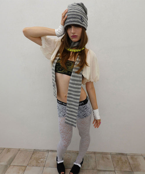 MOHAIR BLEND STRIPE SCARF GRAYSCALE AS SHOWN