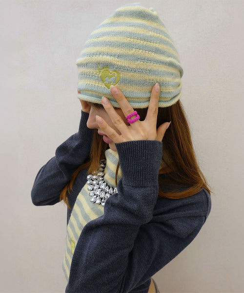 CASHMERE BLEND STRIPE BEANIE MINT