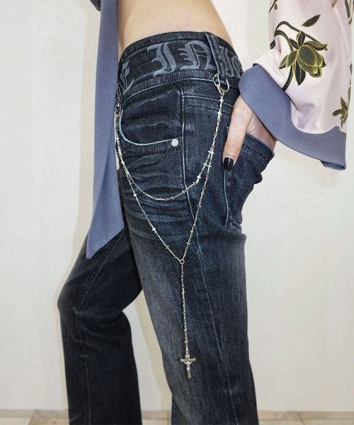 CONFESSION CHAIN DENIM ACID BLACK