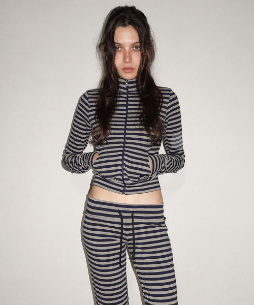 CLASSIC STRIPED JERSEY ZIP UP TEAL - 4 COLORS NAVY
