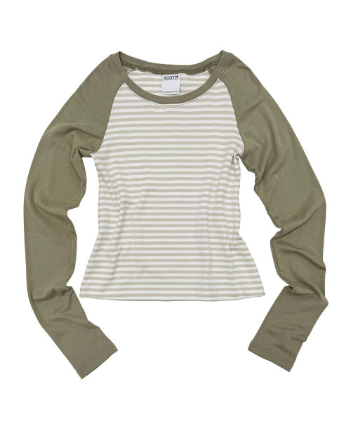 STRIPED RAGLAN TEE - 3 COLORS KHAKI
