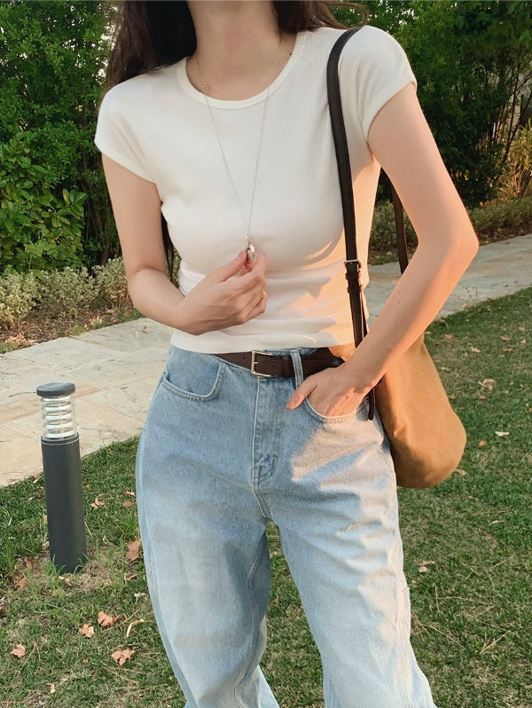 FITTED RIBBED CAP SLEEVE TEE - 3 COLORS
