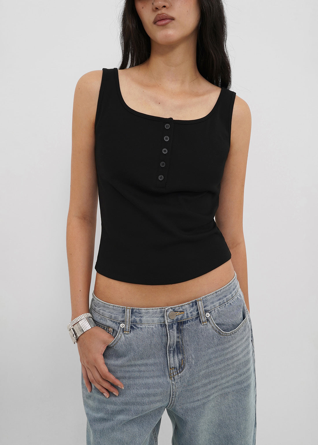 STRETCH STANDARD SQUARE HENLEY NECK TANK 8