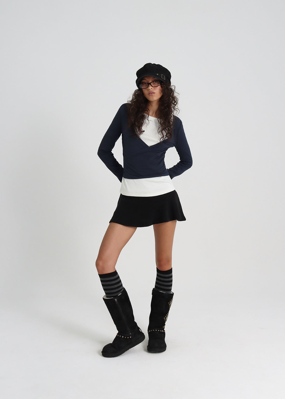 STRETCH DEEP V-NECK WRAP LONG SLEEVE TEE 14