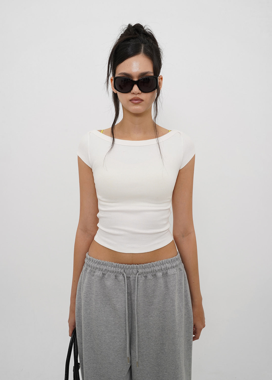 BASIC RIBBED BOAT NECK SHORT SLEEVE TEE 8
