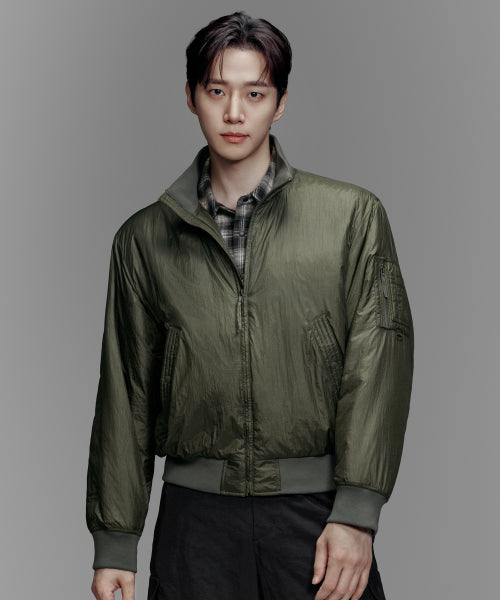 MENS THERMO PUFF PADDED BOMBER JACKET - 2 COLORS BLACK