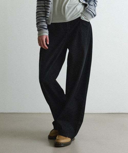 WOMAN WIDE CURVED DENIM PANTS #SANA同款！ - 2 COLORS BLACK