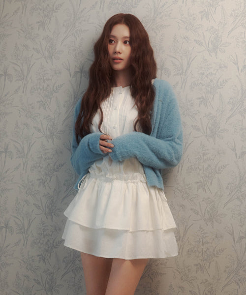 WOMAN PINTUCK FRILL DRESS #SANA同款！ - 2 COLORS IVORY