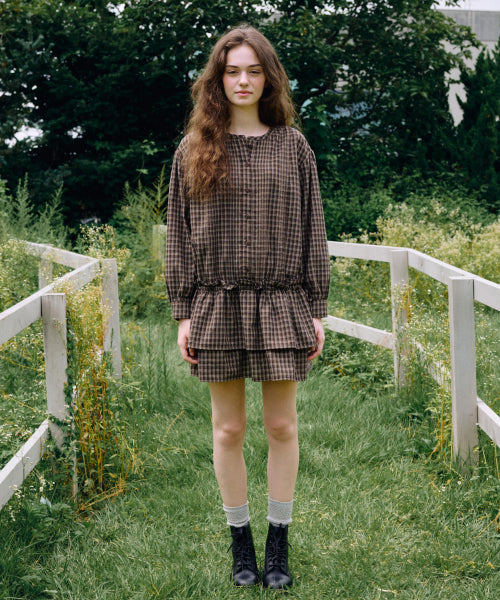 WOMAN PINTUCK FRILL DRESS #SANA同款！ - 2 COLORS BROWN