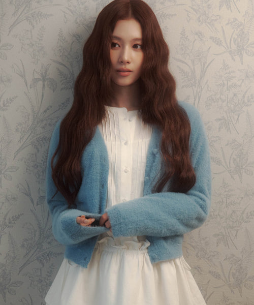 WOMAN V-NECK HAIRY CARDIGAN #SANA同款！ - 2 COLORS BLUE
