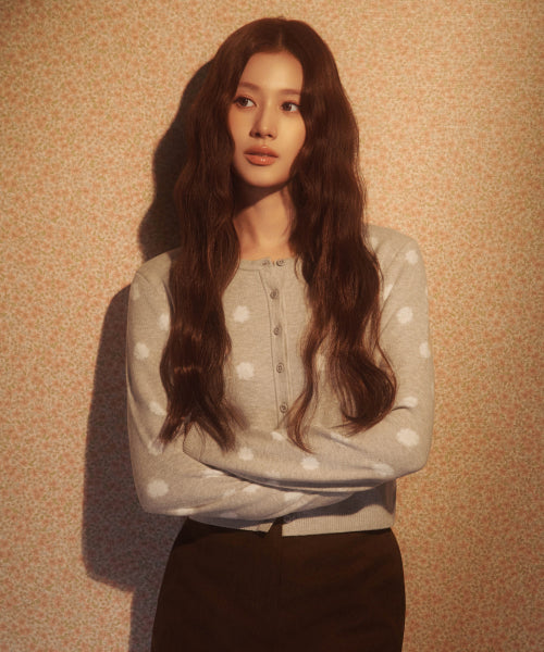 WOMAN DOT SCARF CARDIGAN #SANA同款！ LIGHT GREY