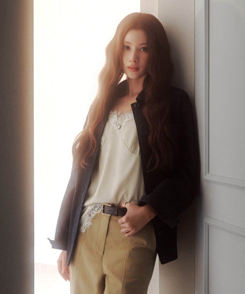 WOMAN COTTON EMBROIDERY WORK JACKET #SANA同款！ NAVY