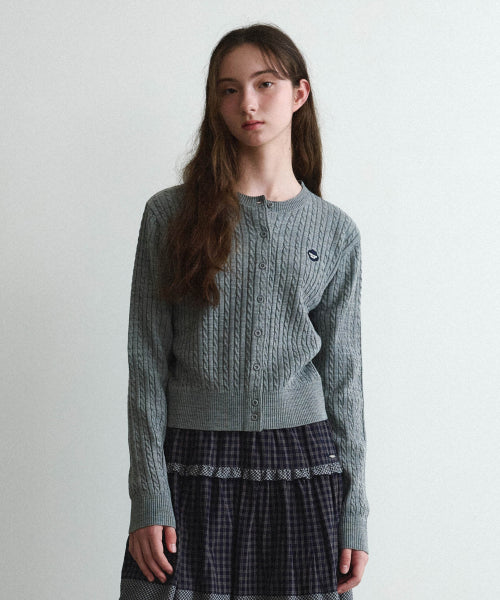 WOMAN CLOVER HEART CABLE CARDIGAN #SANA同款！ - 5 COLORS MELANGE GREY