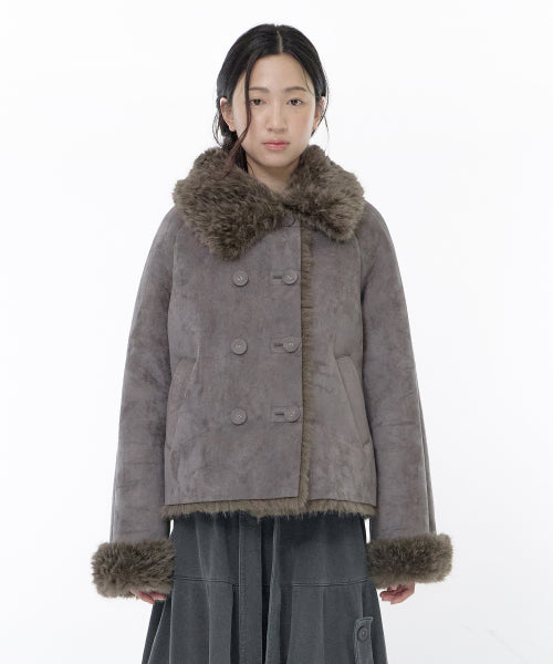 DOUBLE BUTTON SHEARLING SHEARLING JACKET - 2 COLORS CHARCOAL