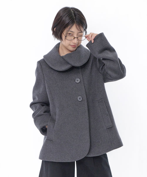 COLLAR HALF COAT - 2 COLORS CHARCOAL